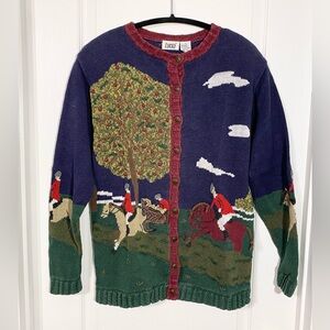 90s Lucia Equestrian 3D Horse Cardigan Sweater Vintage Navy Small